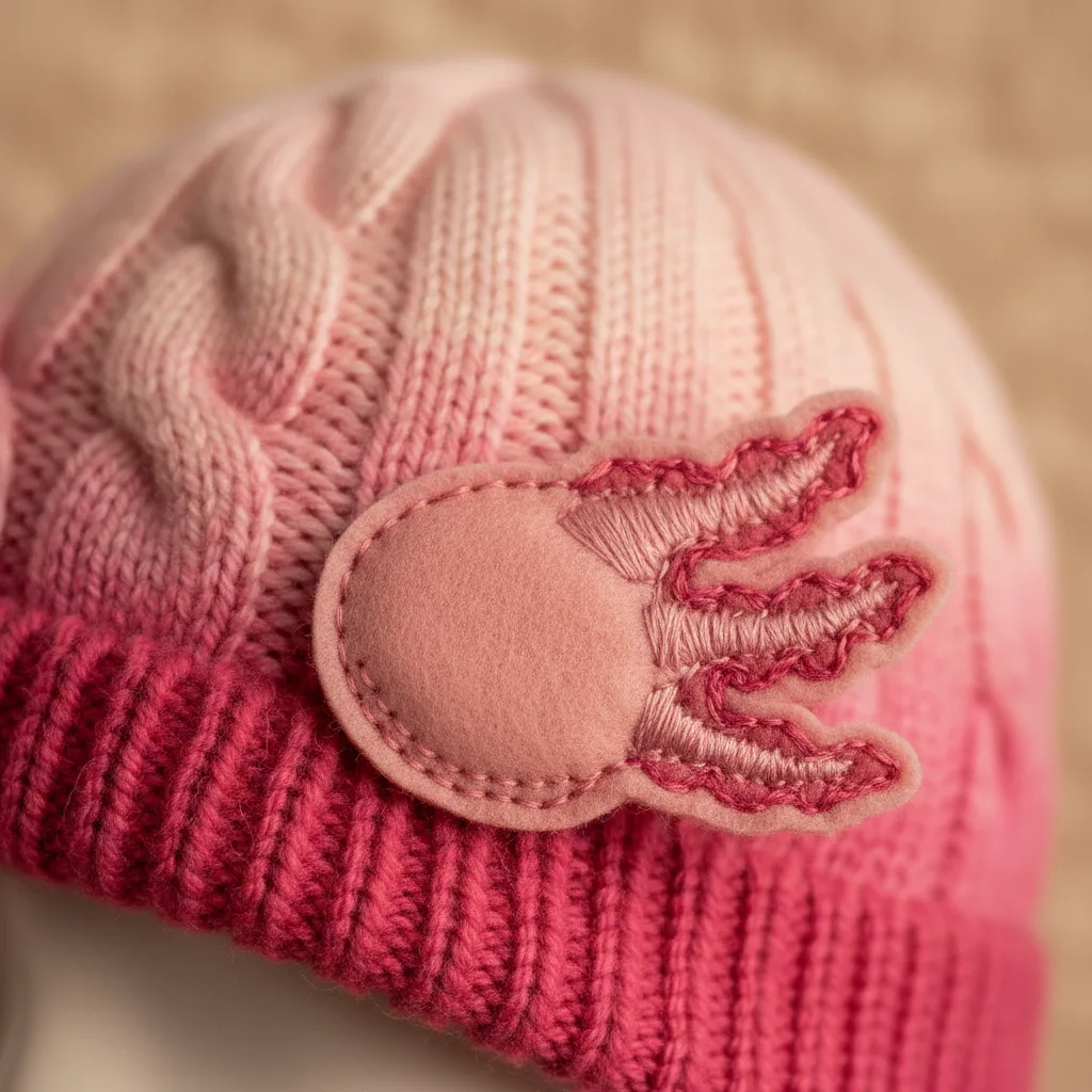 Axolotl Ear Flap Hat detail close-up