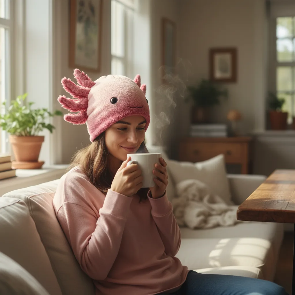 Axolotl Ear Flap Hat lifestyle