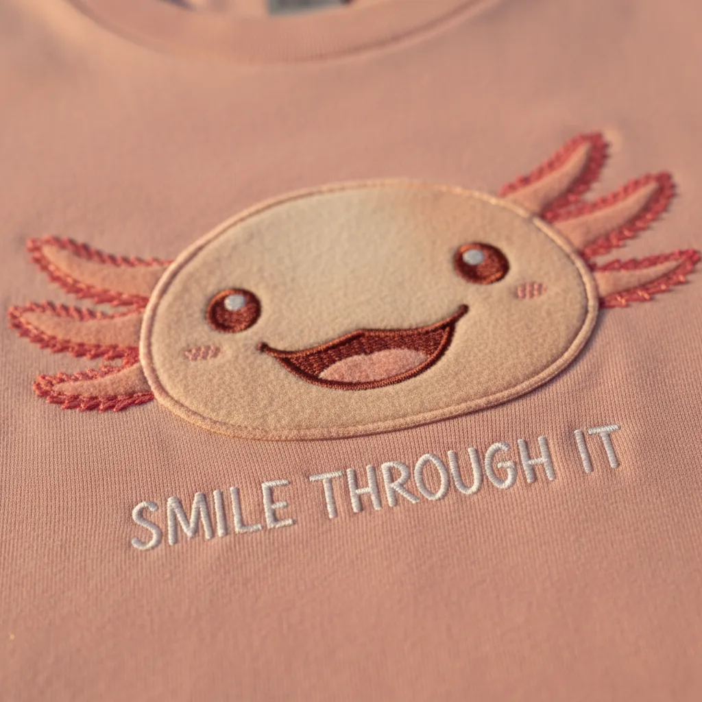 Axolotl Smile Tee detail close-up