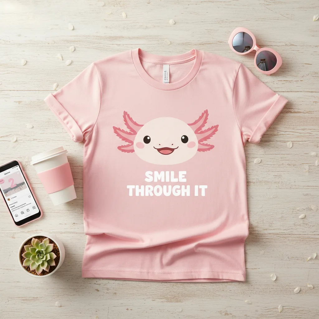 Axolotl Smile Tee flat lay