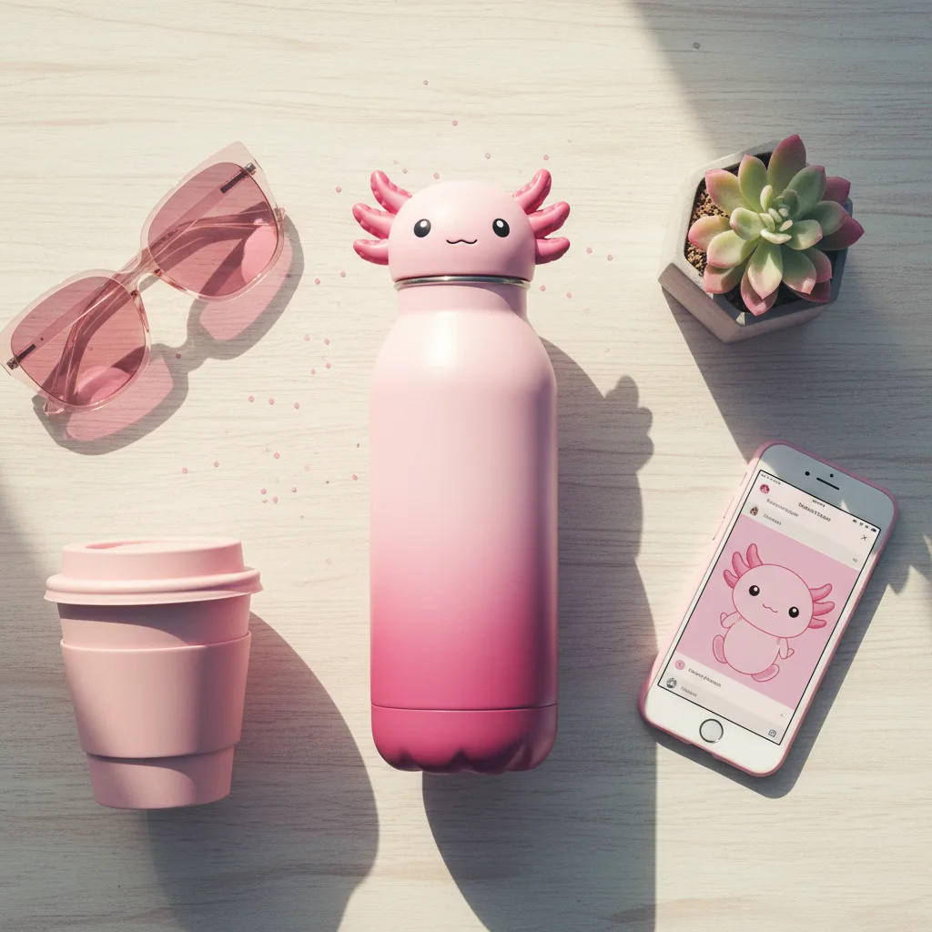 Axolotl Water Bottle flat lay
