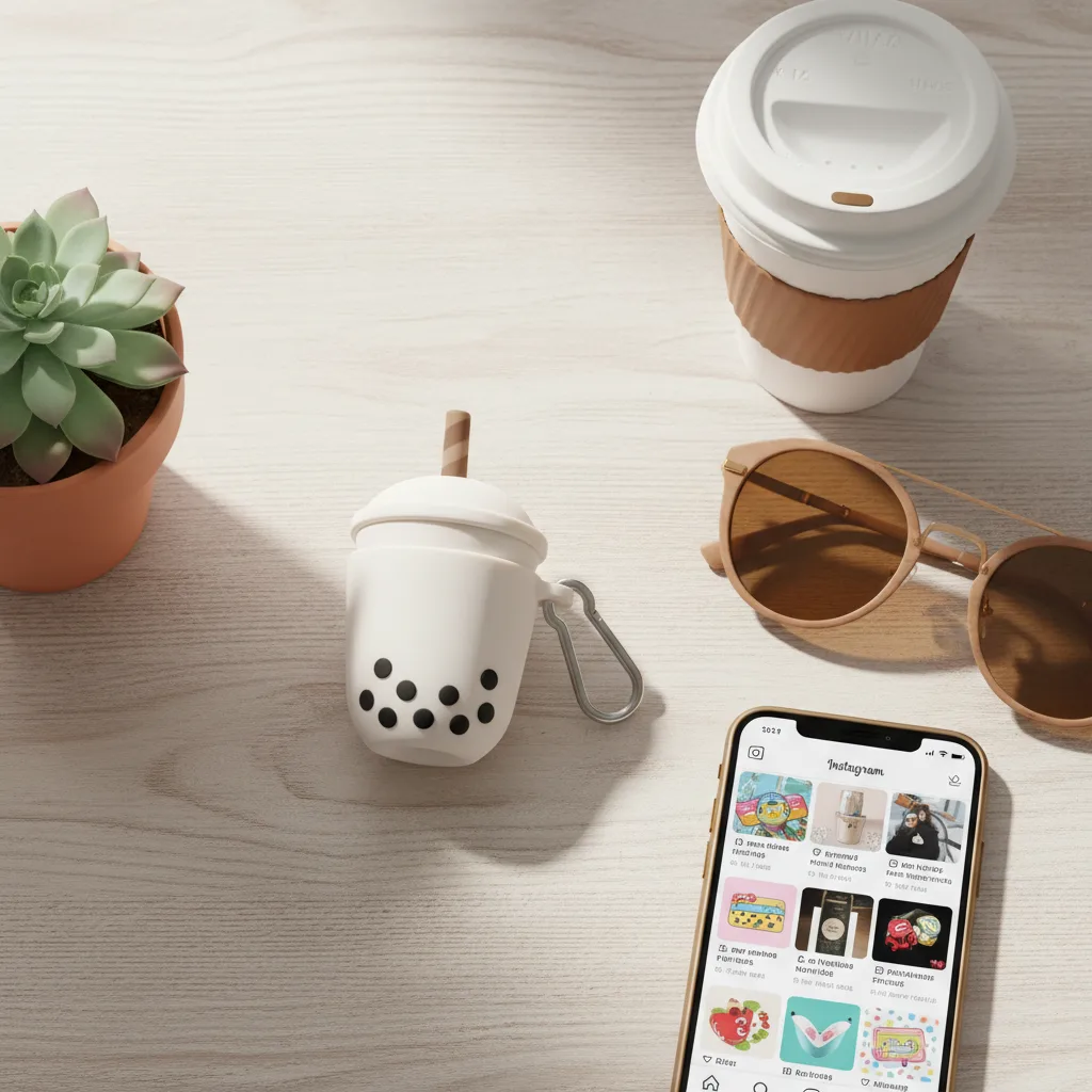 Boba Airpods Case flat lay