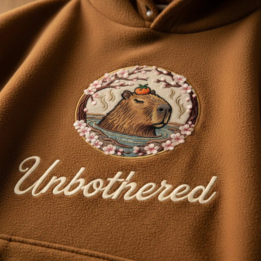 Capybara Zen Hoodie detail close-up
