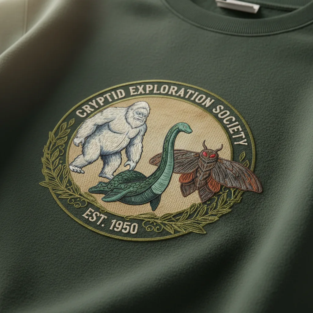 Cryptid Crewneck detail close-up