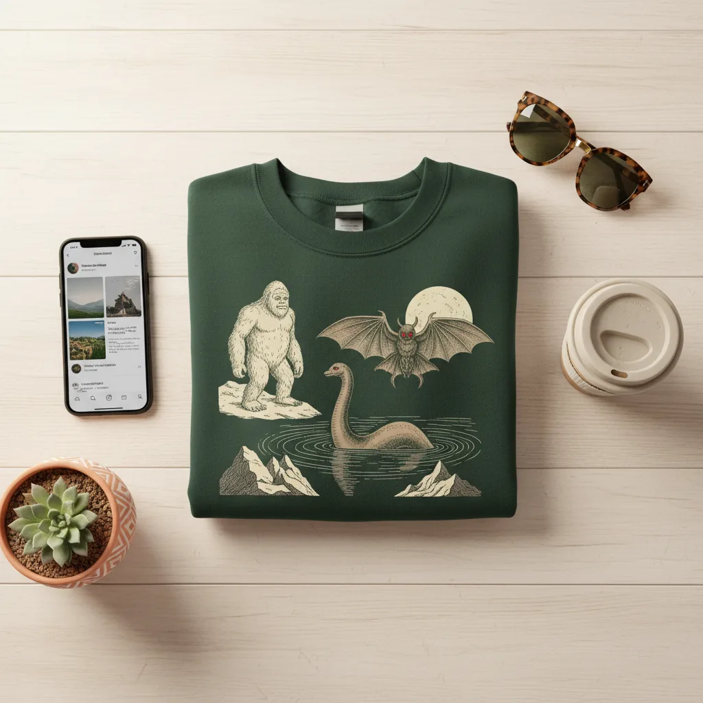 Cryptid Crewneck flat lay