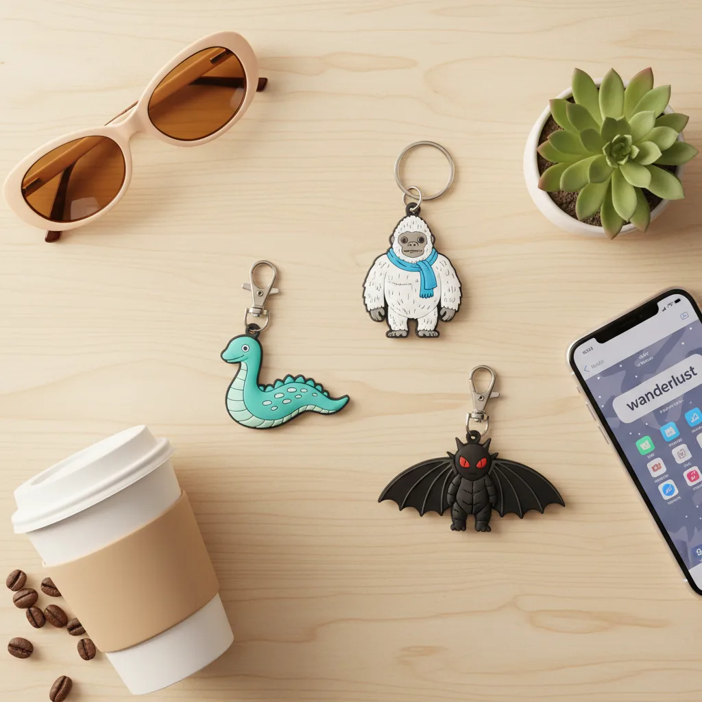 Cryptid Keychain Set flat lay