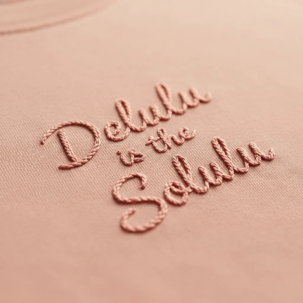 Delulu Manifesting Tee detail close-up