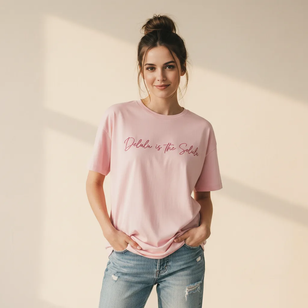 Delulu Manifesting Tee on model