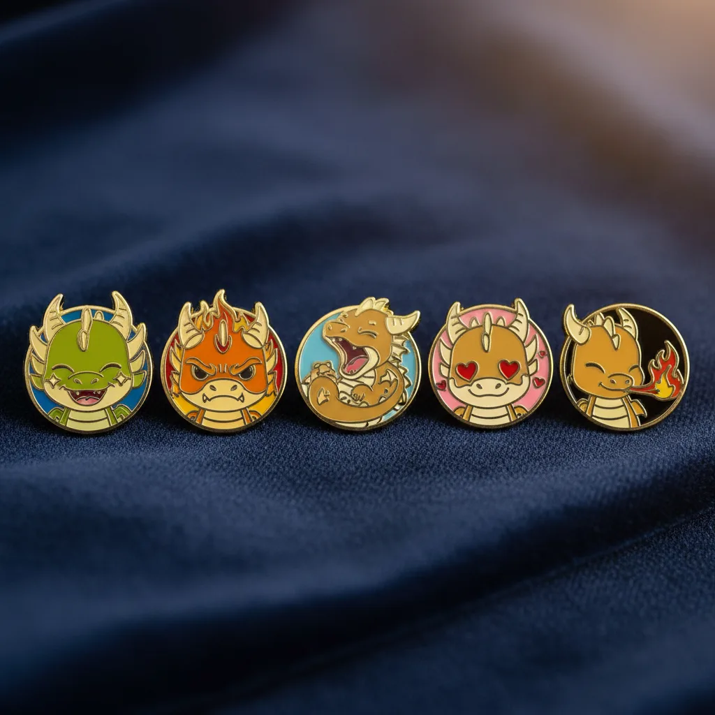 Dragon Enamel Pin Set detail close-up