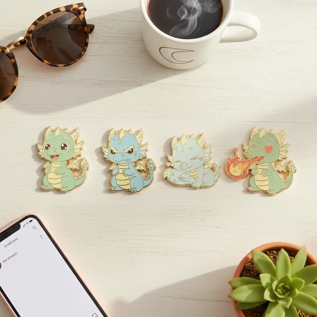 Dragon Enamel Pin Set flat lay