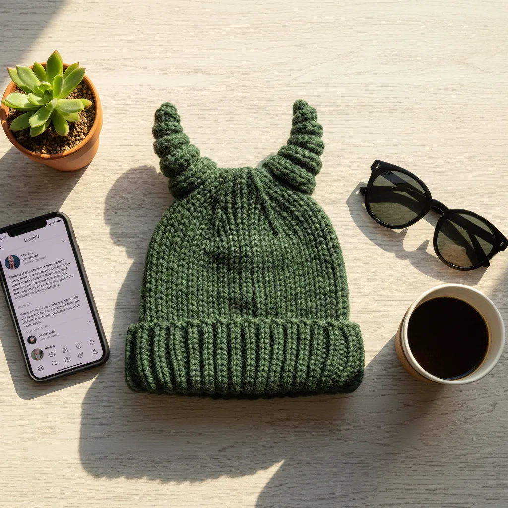 Dragon Horns Beanie flat lay