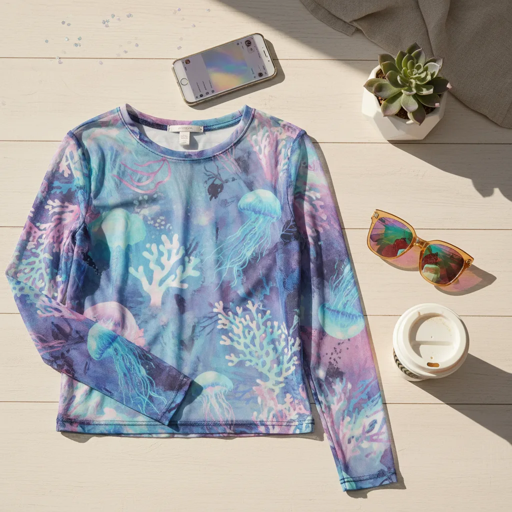 Jellyfish Mesh Top flat lay