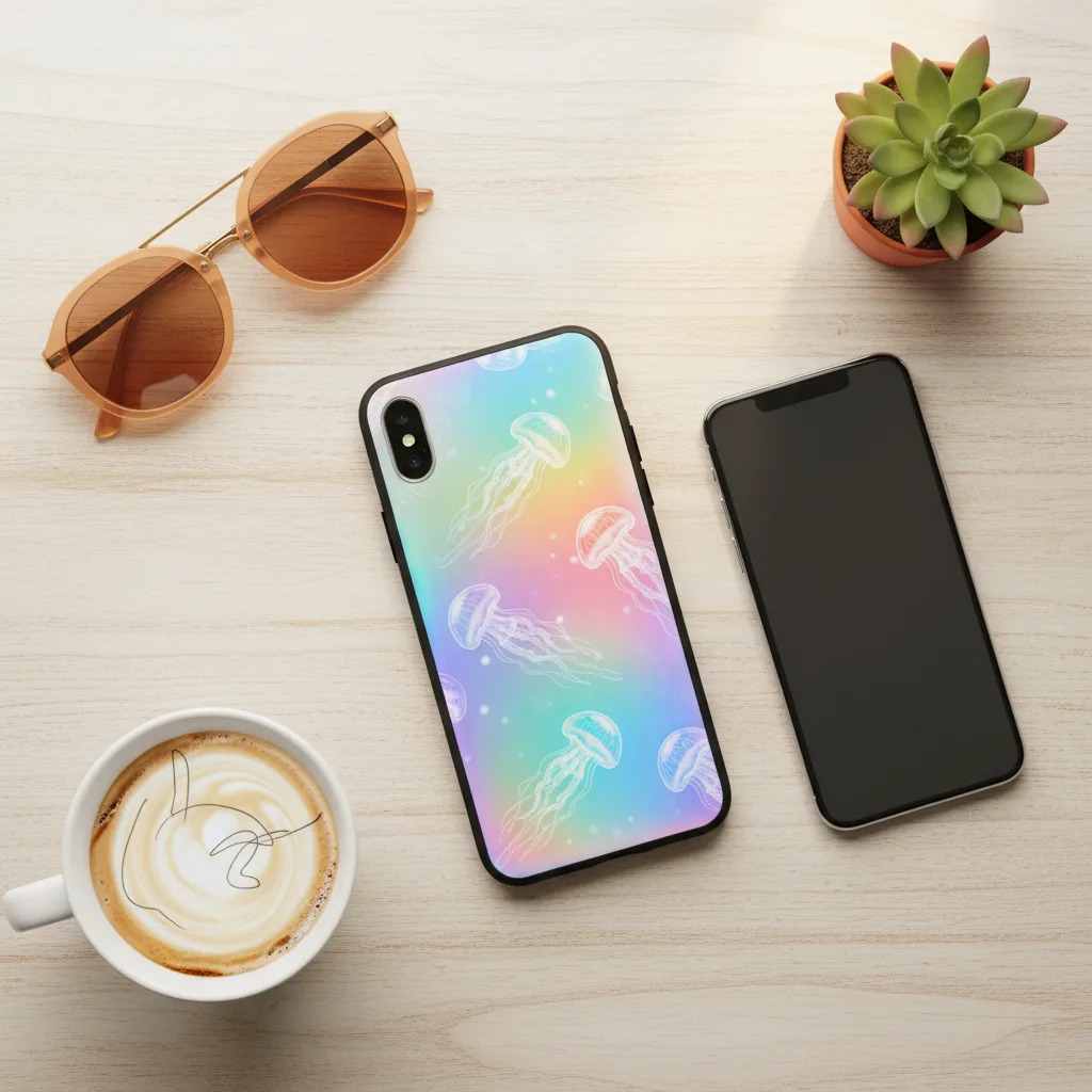 Jellyfish Phone Case flat lay