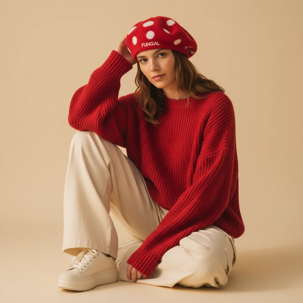 Mushroom Beret on model