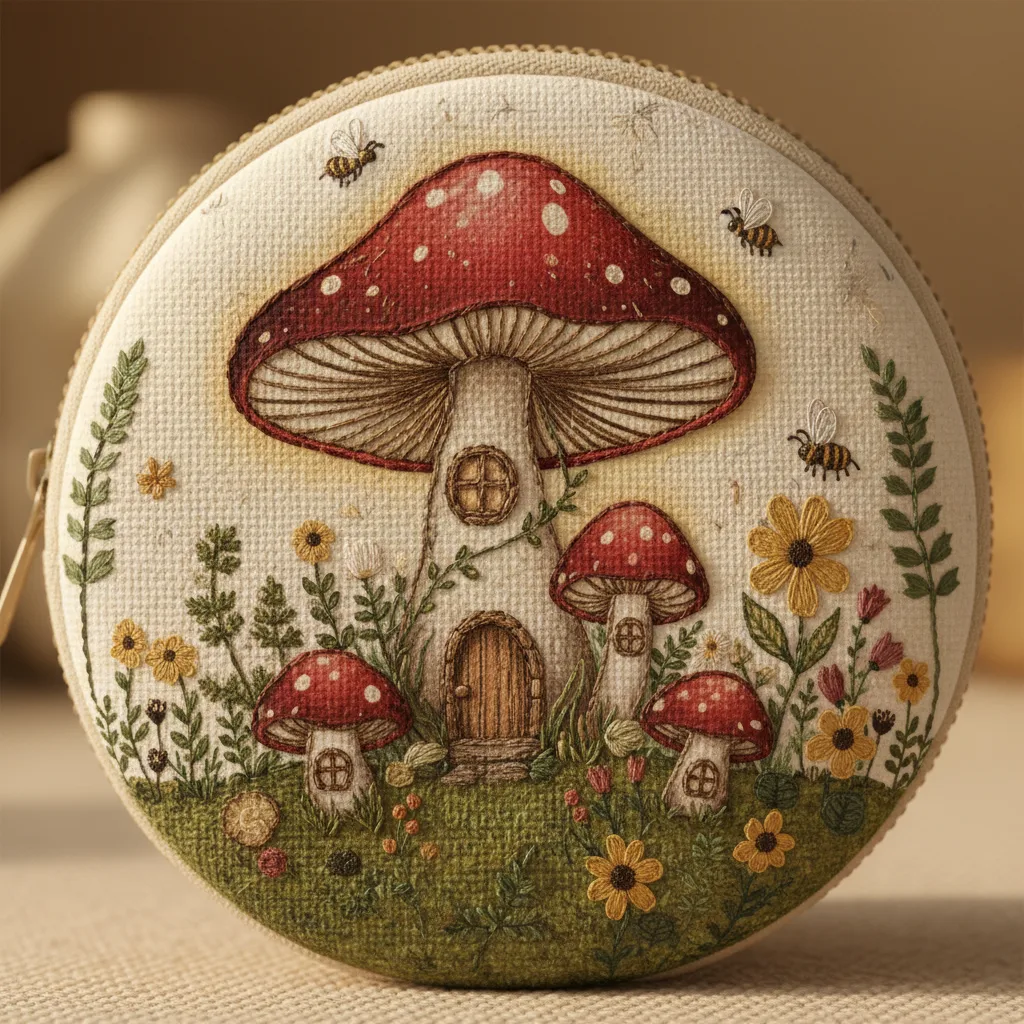 Mushroom Canvas Pouch detail close-up