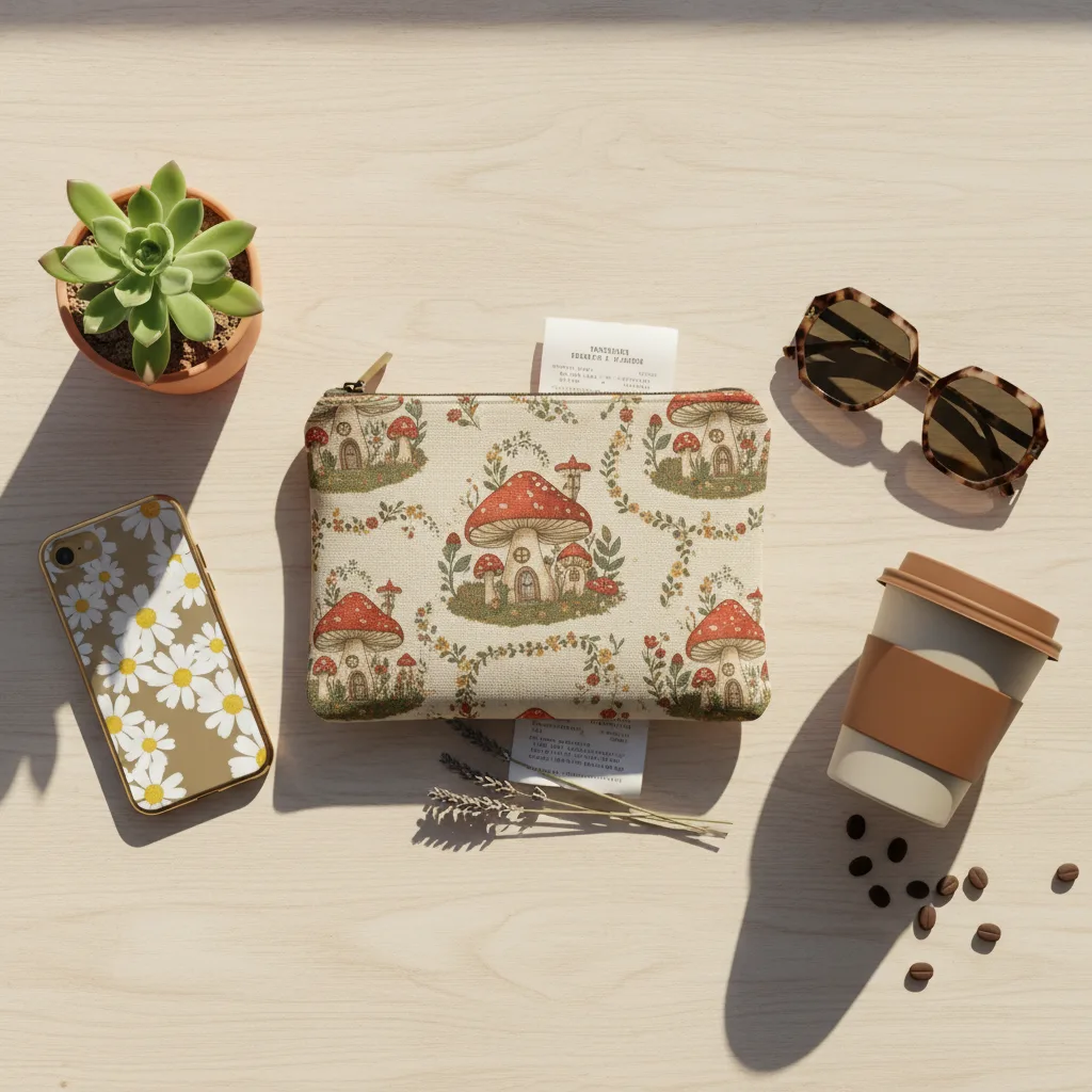 Mushroom Canvas Pouch flat lay