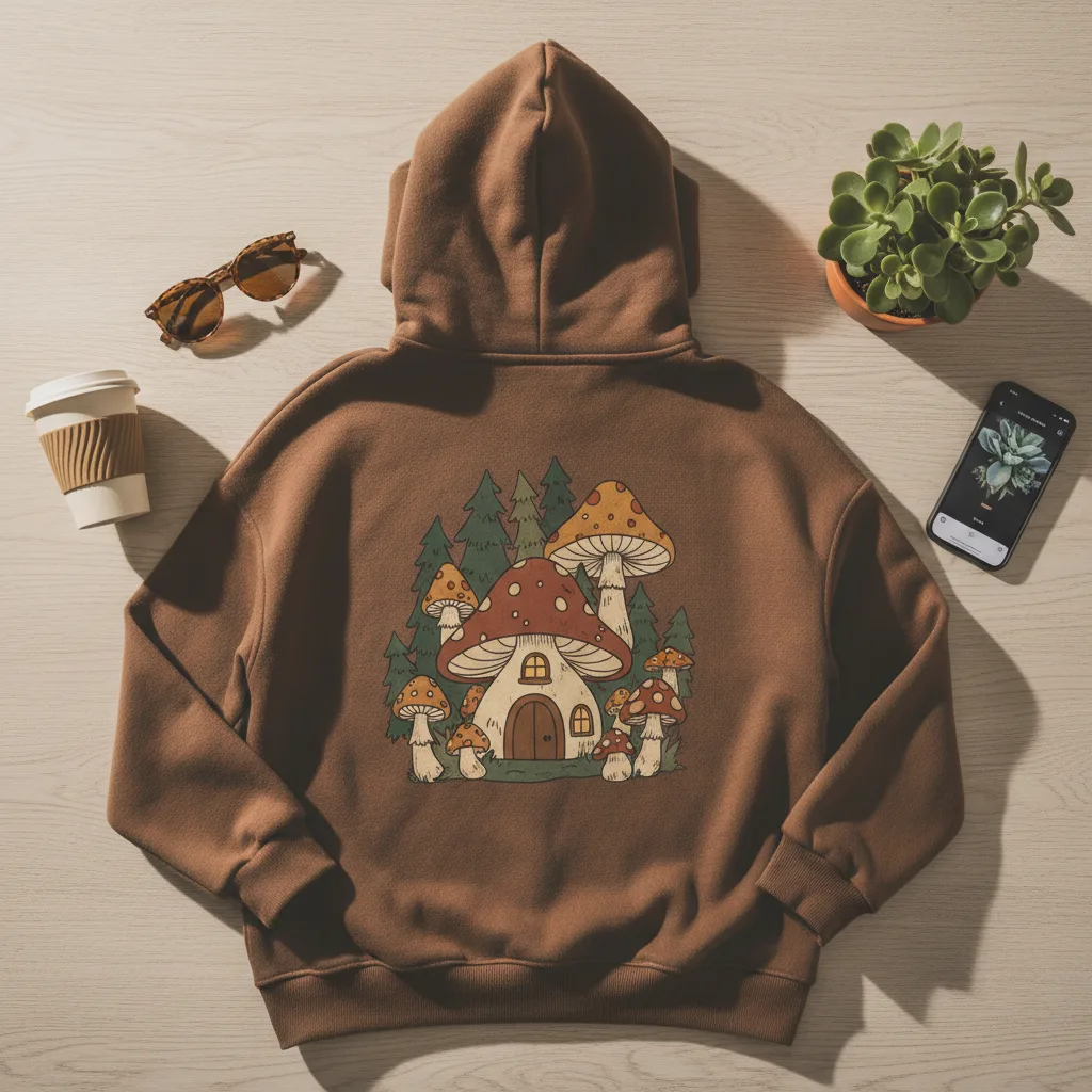 Mushroom Hoodie flat lay