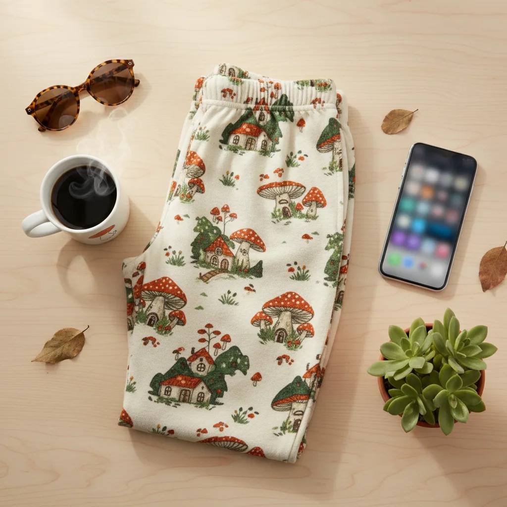 Mushroom Pajama Pants flat lay