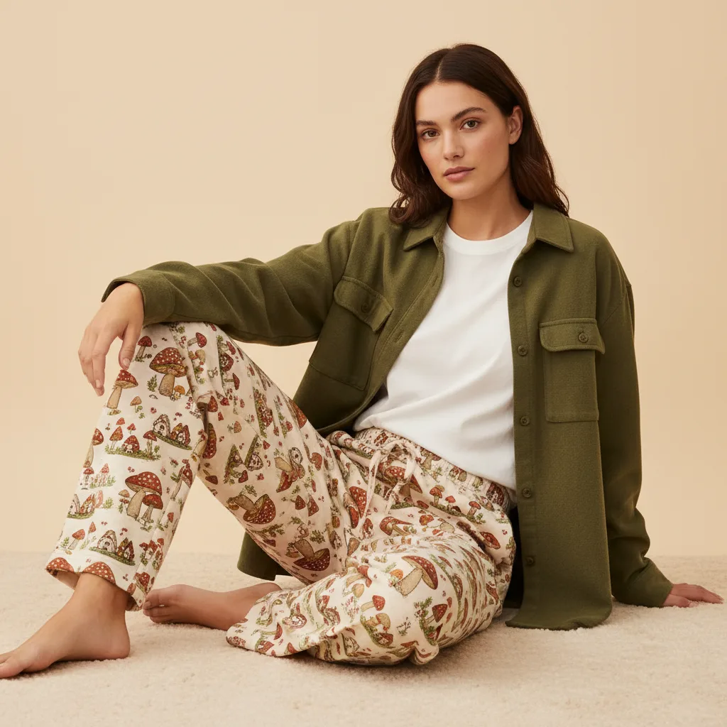 Mushroom Pajama Pants on model