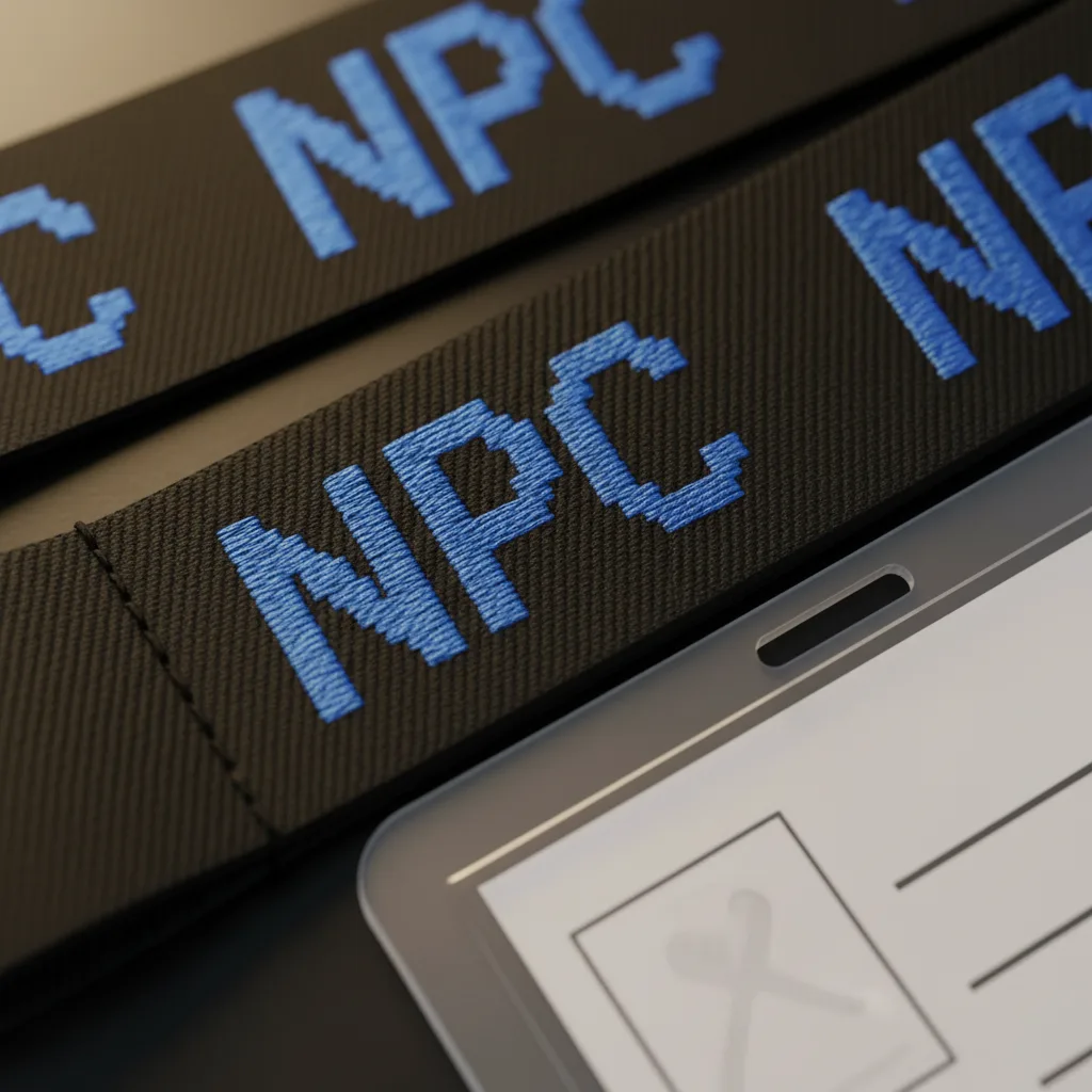NPC Name Badge Lanyard detail close-up