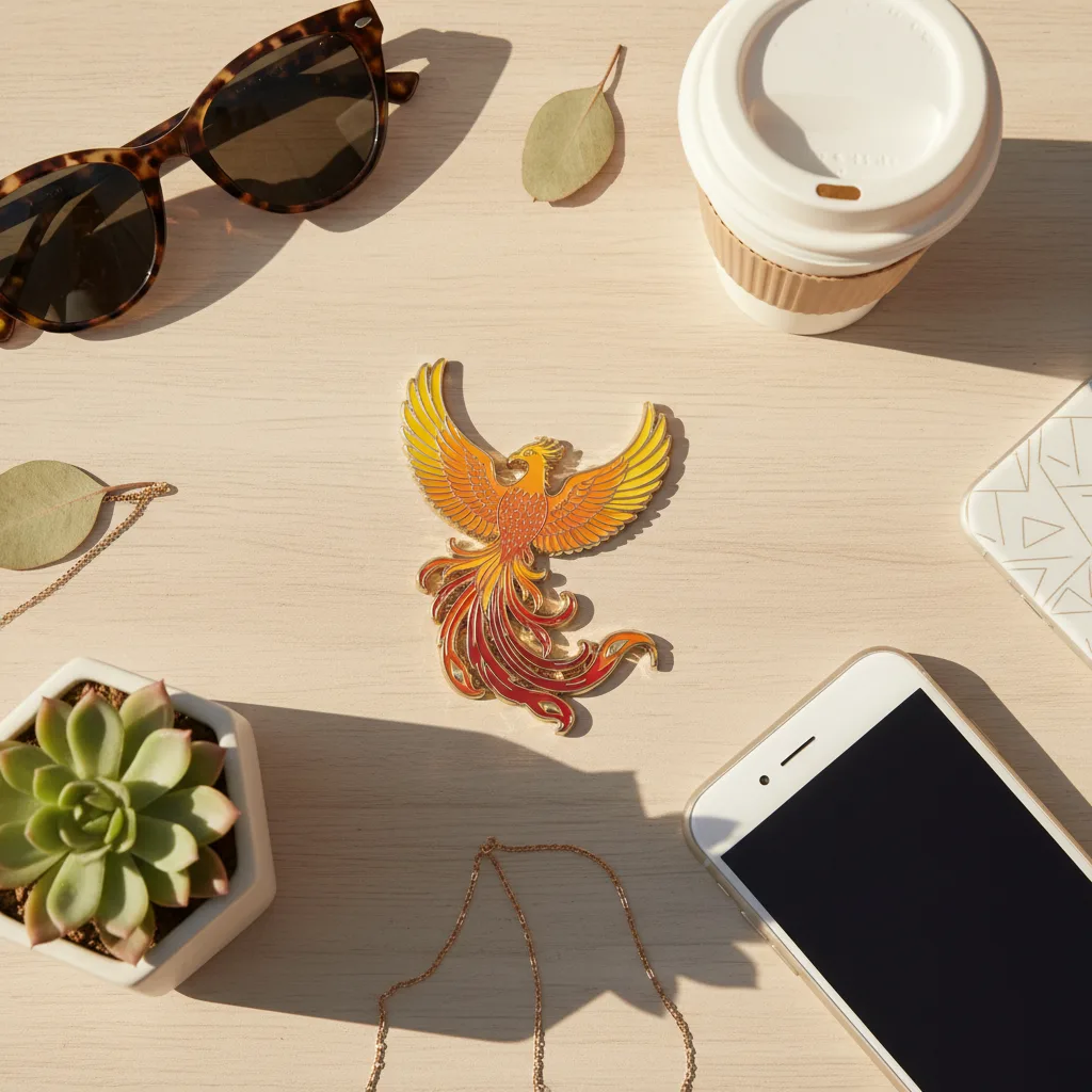 Phoenix Enamel Pin flat lay