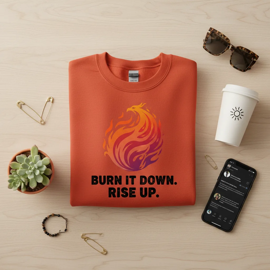 Phoenix Rising Crewneck flat lay