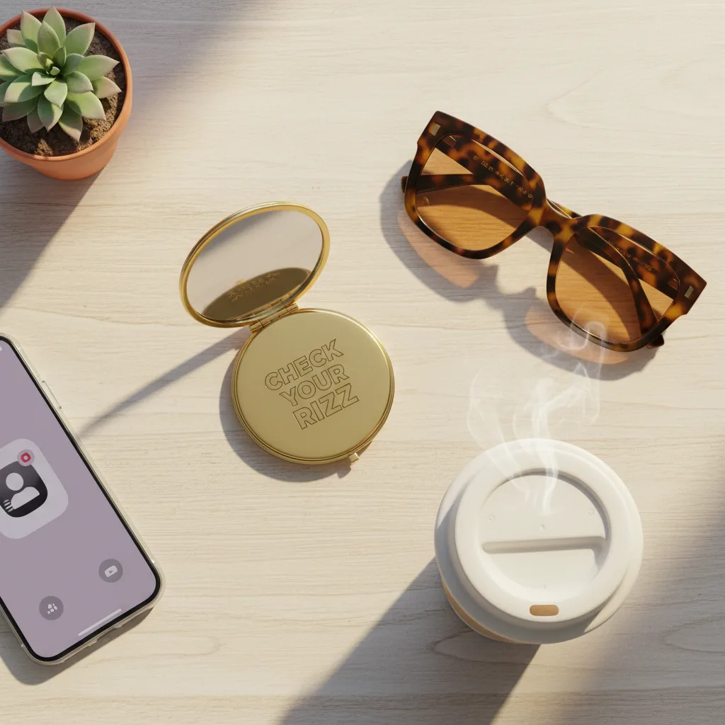 Rizz Mirror Keychain flat lay