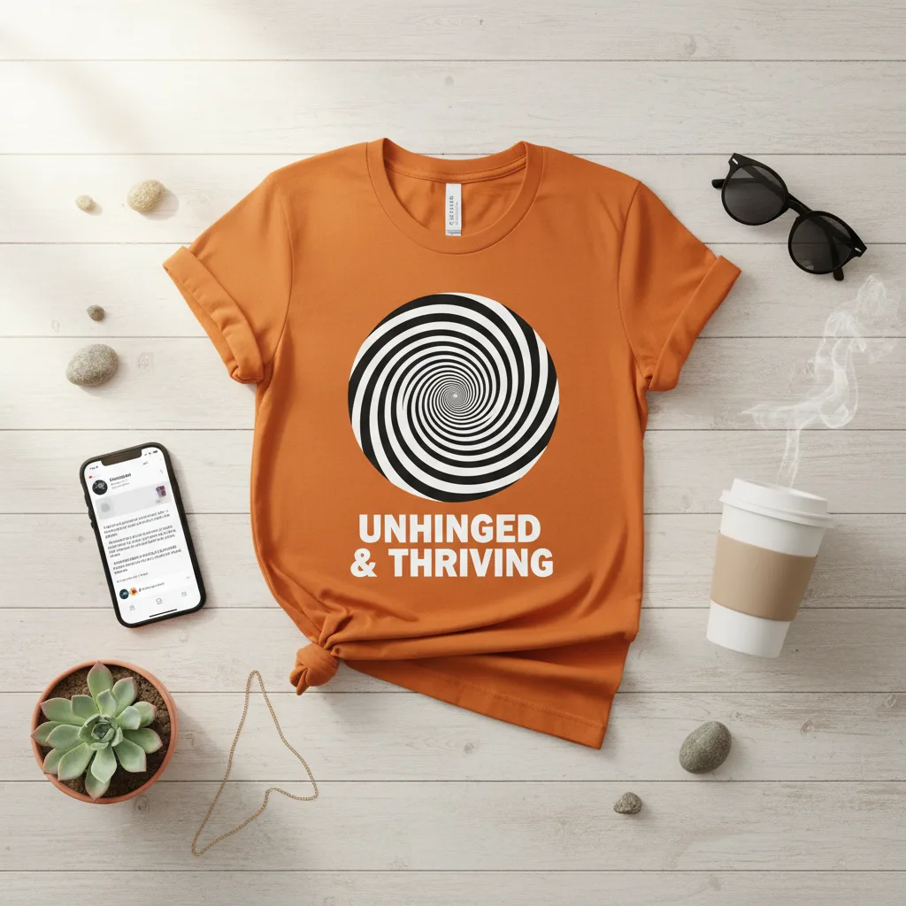 Unhinged & Thriving Tee flat lay