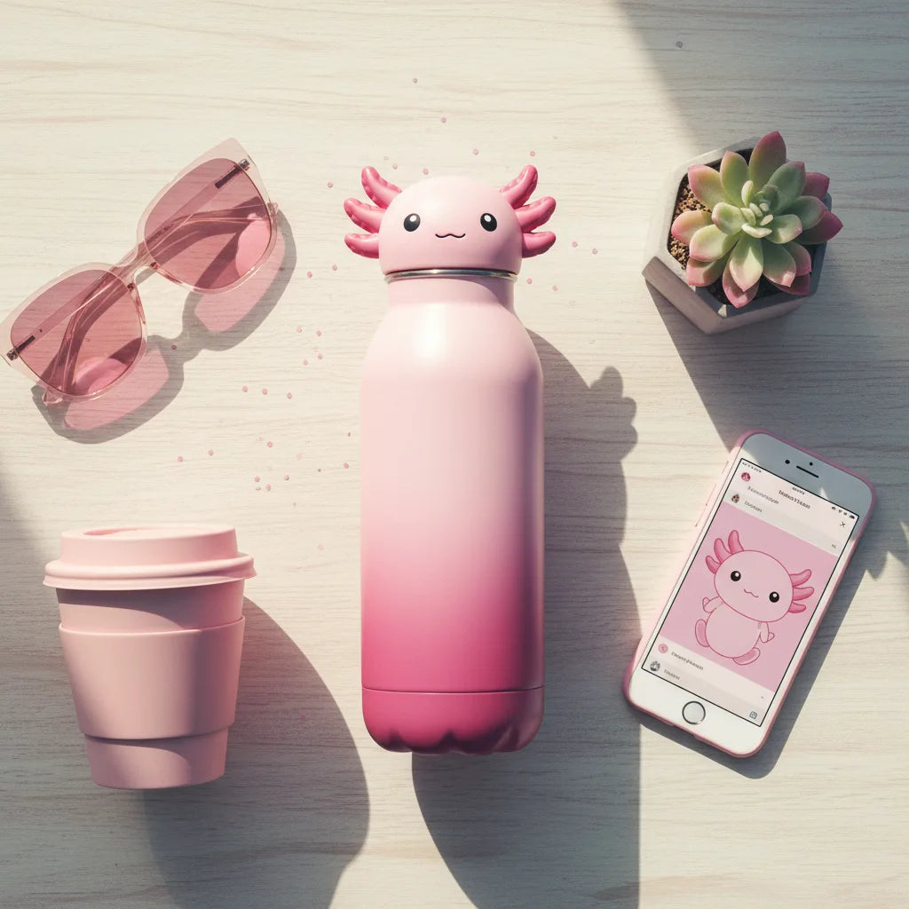 Axolotl Water Bottle - axolotl water bottle flatlay