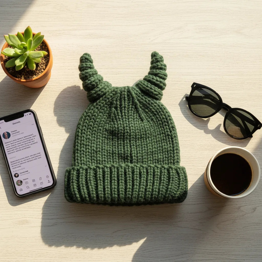 Dragon Horns Beanie - dragon horns beanie flatlay